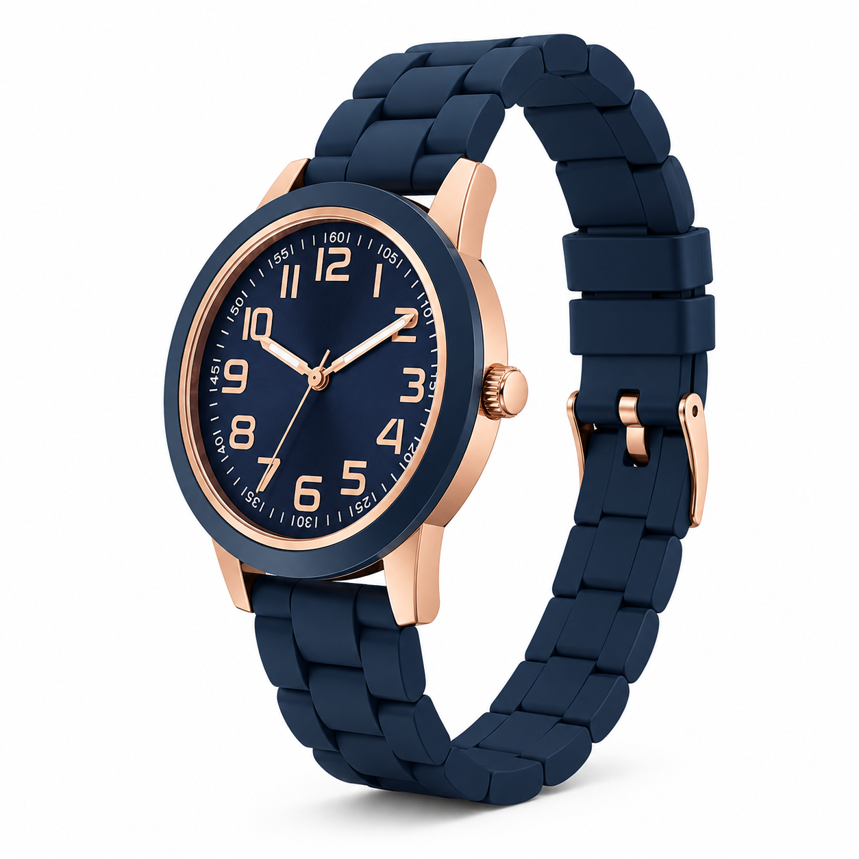 Time & Tru - Reloj de Pulsera - Correa de Silicona - Azul marino/Oro rosa