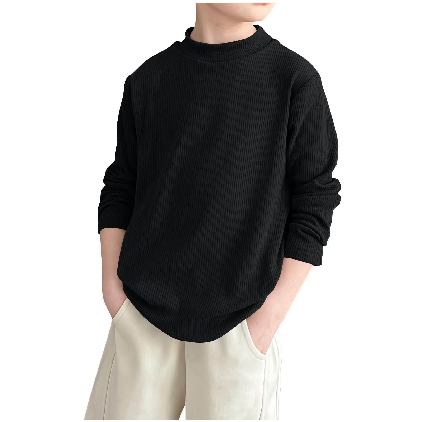 Suéter acanalado cuello alto - Negro