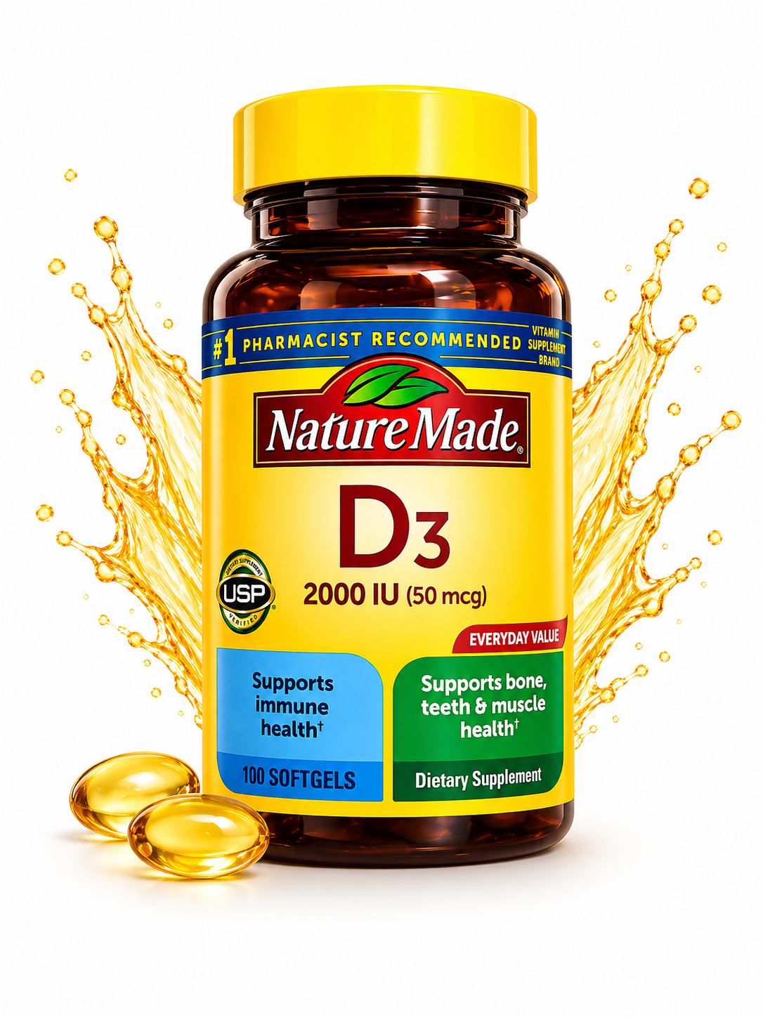 Nature Made - Vitamina D3 - 2000 IU (50 mcg), 100 Softgels