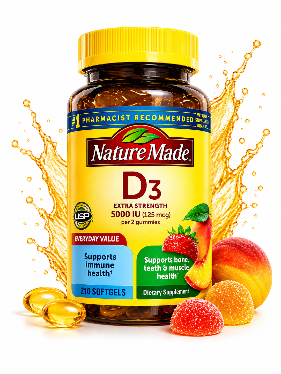 Nature Made - Vitamina D3 Extra Strength - 5000 IU 210 Softgels
