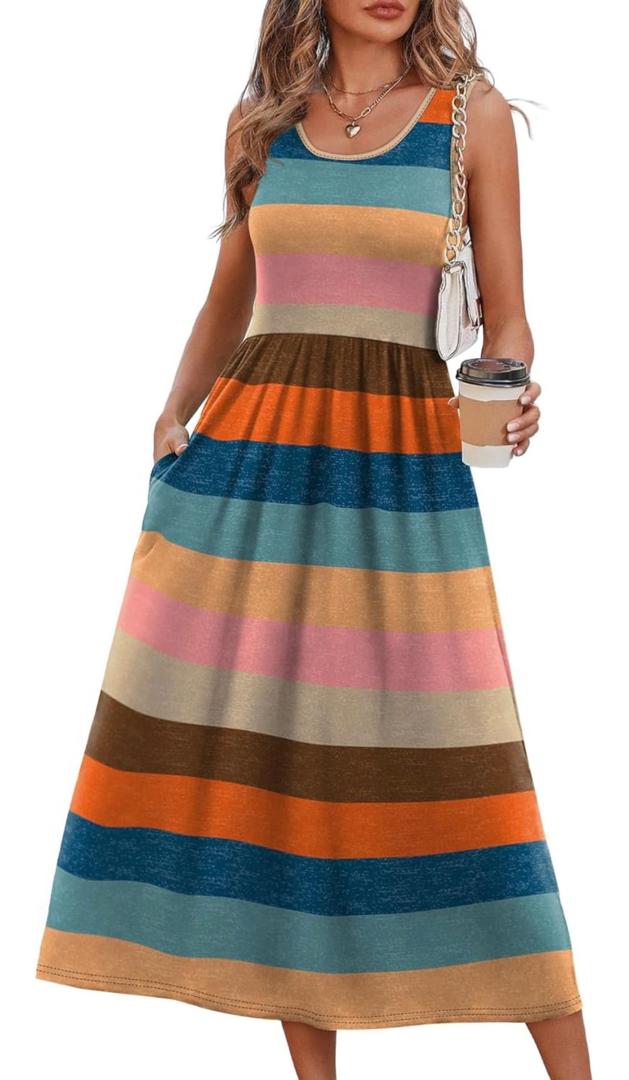 Vestido largo sin mangas - Rayas multicolor