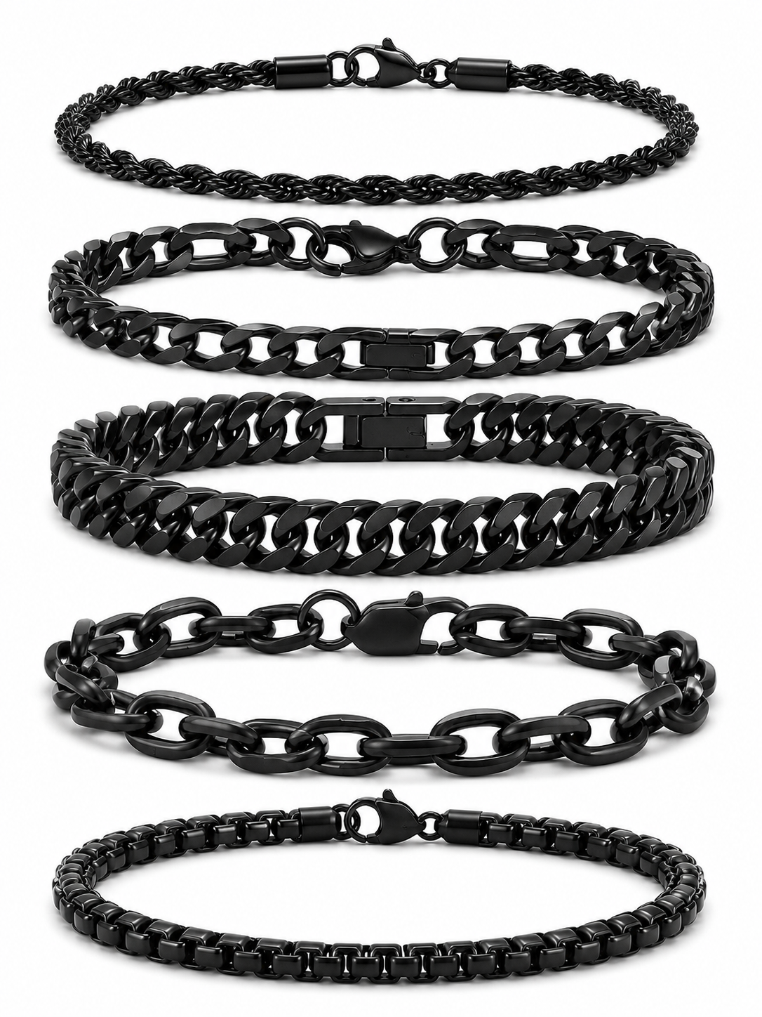 XIANNVIX - Set de 6 pulseras de acero inoxidable - Negro