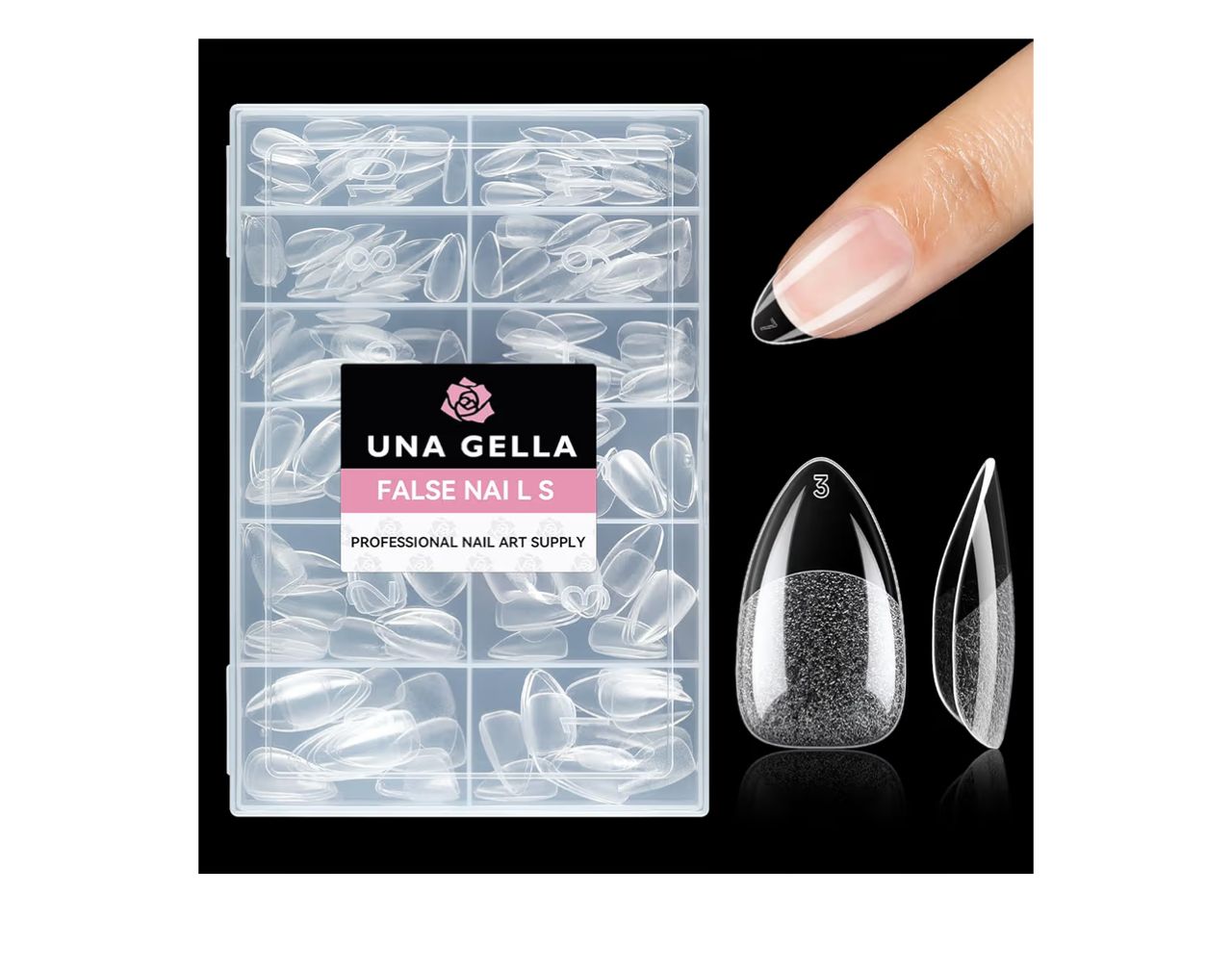 UNA GELLA - Uñas Postizas Transparentes - Punta Almendra 216 unidades