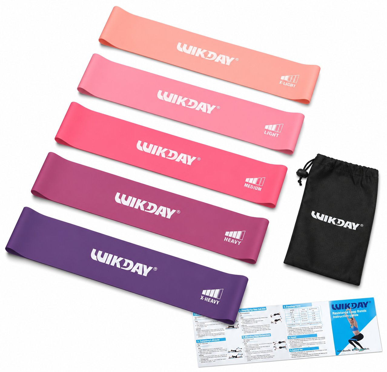 WIKDAY - Bandas de Resistencia Bucle  para  Mujeres - Kit de 5 bandas con bolsa