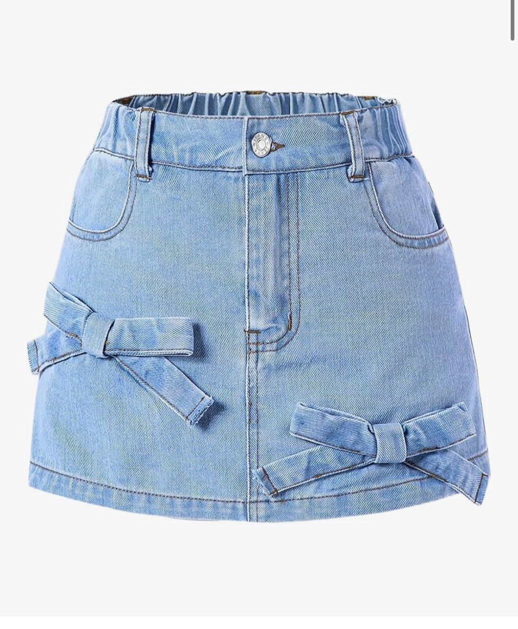 WDIRARA - Falda de mezclilla con lazos - Azul claro