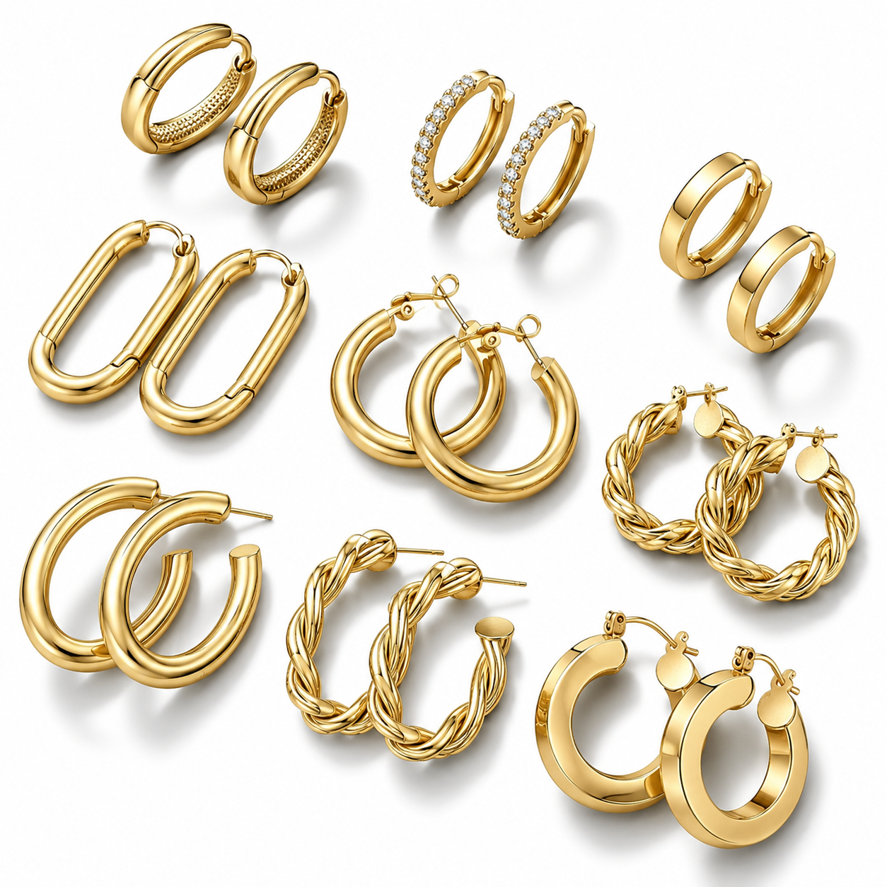 Turandoss - Juego de 9 Pares de Aretes Chapados en Oro de 14K - Dorados