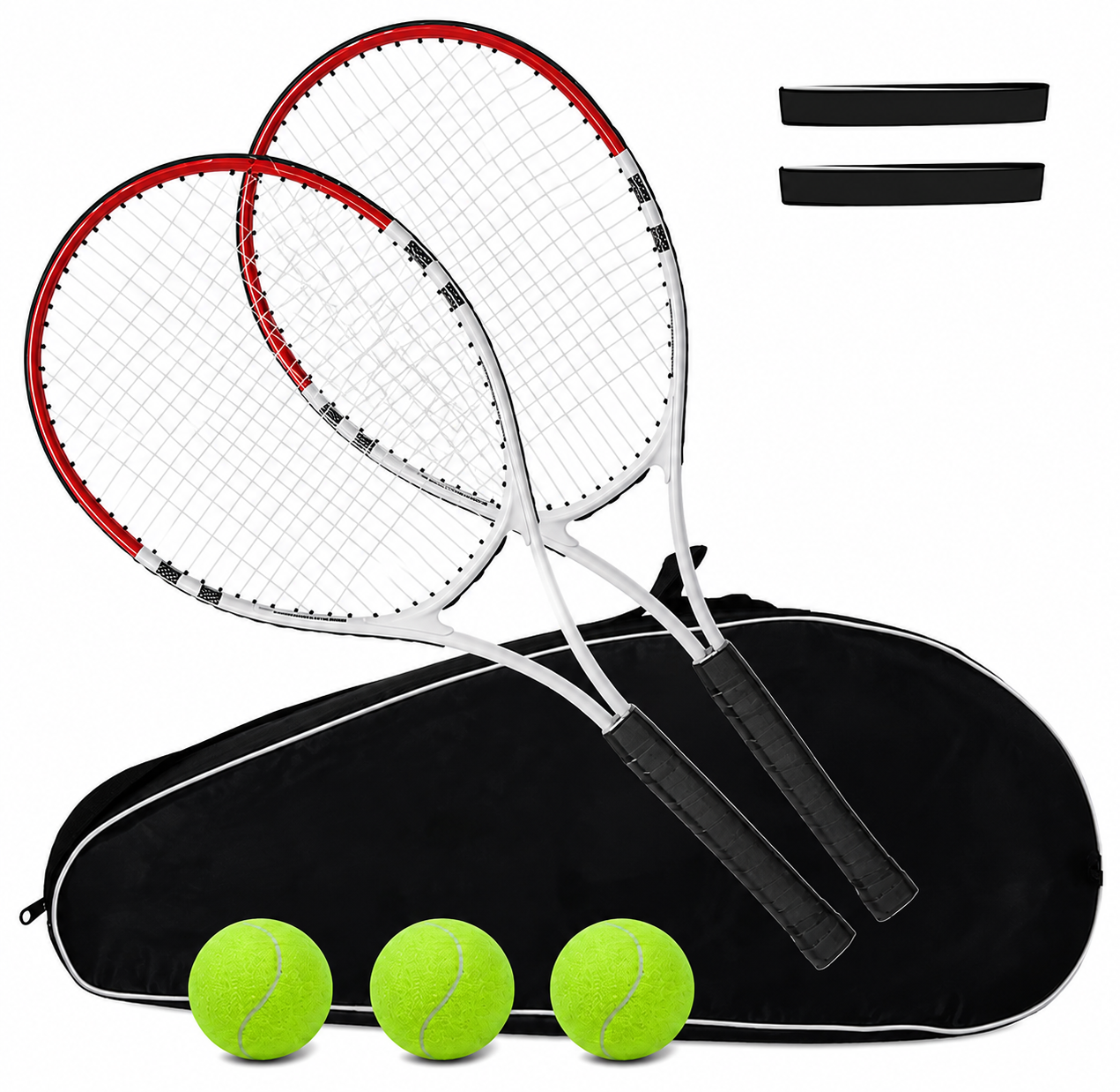 UUBEMM - Raqueta de tenis para Principiantes - 27 pulgadas - Kits x 2 con 3 pelotas y overgrips