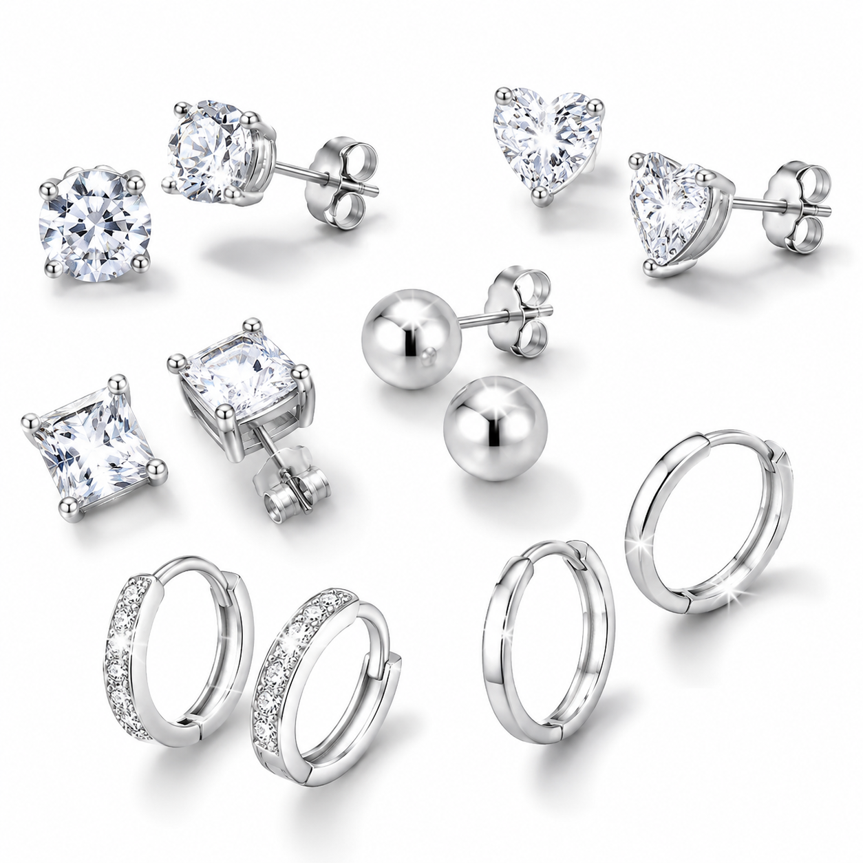 LUNVKY - 6 Pares Aretes Tipo Stud Hipoalergénicos - Plata Esterlina S925