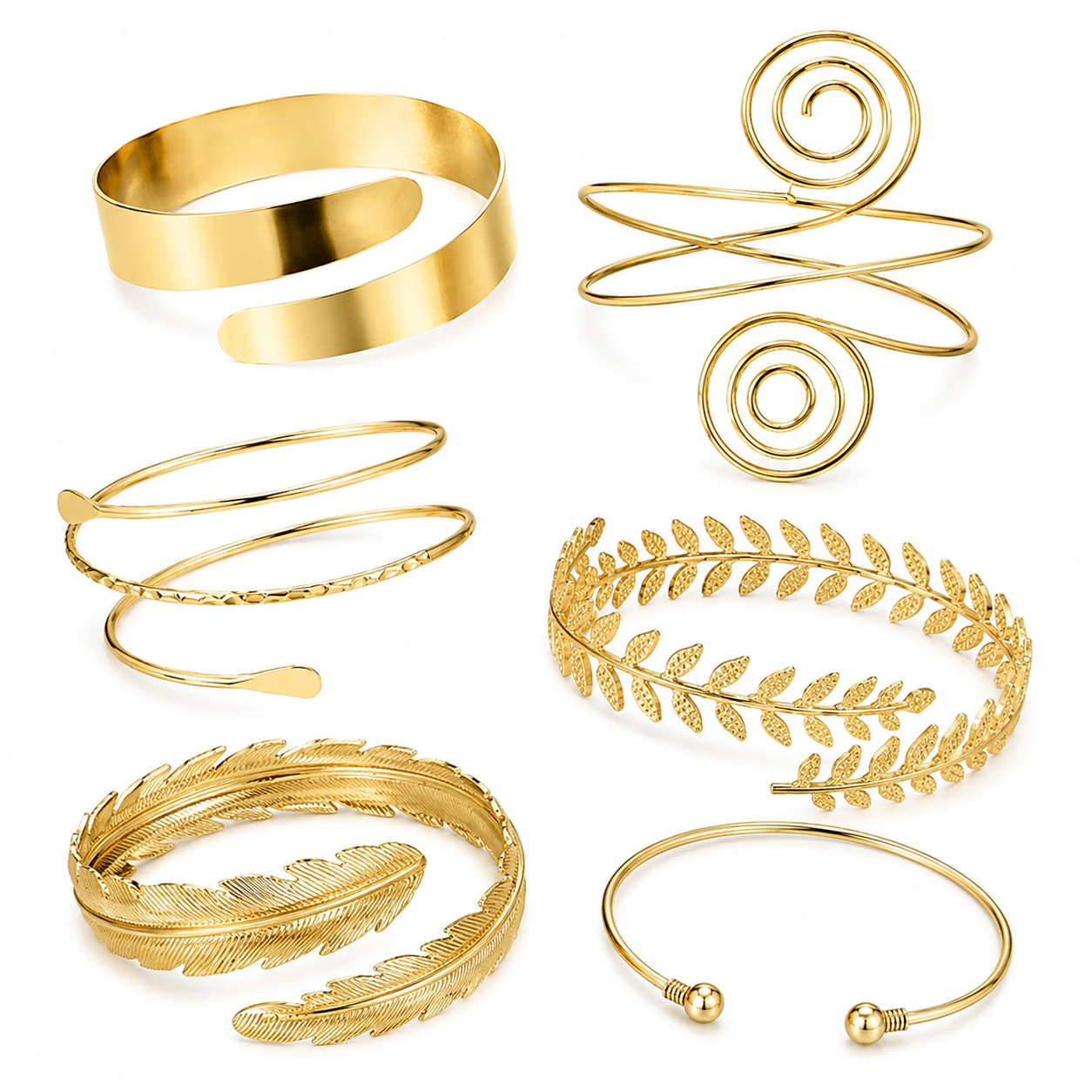 Yillmsn - 6 Pzas Pulseras de Brazo - Brazaletes Ajustables Dorados