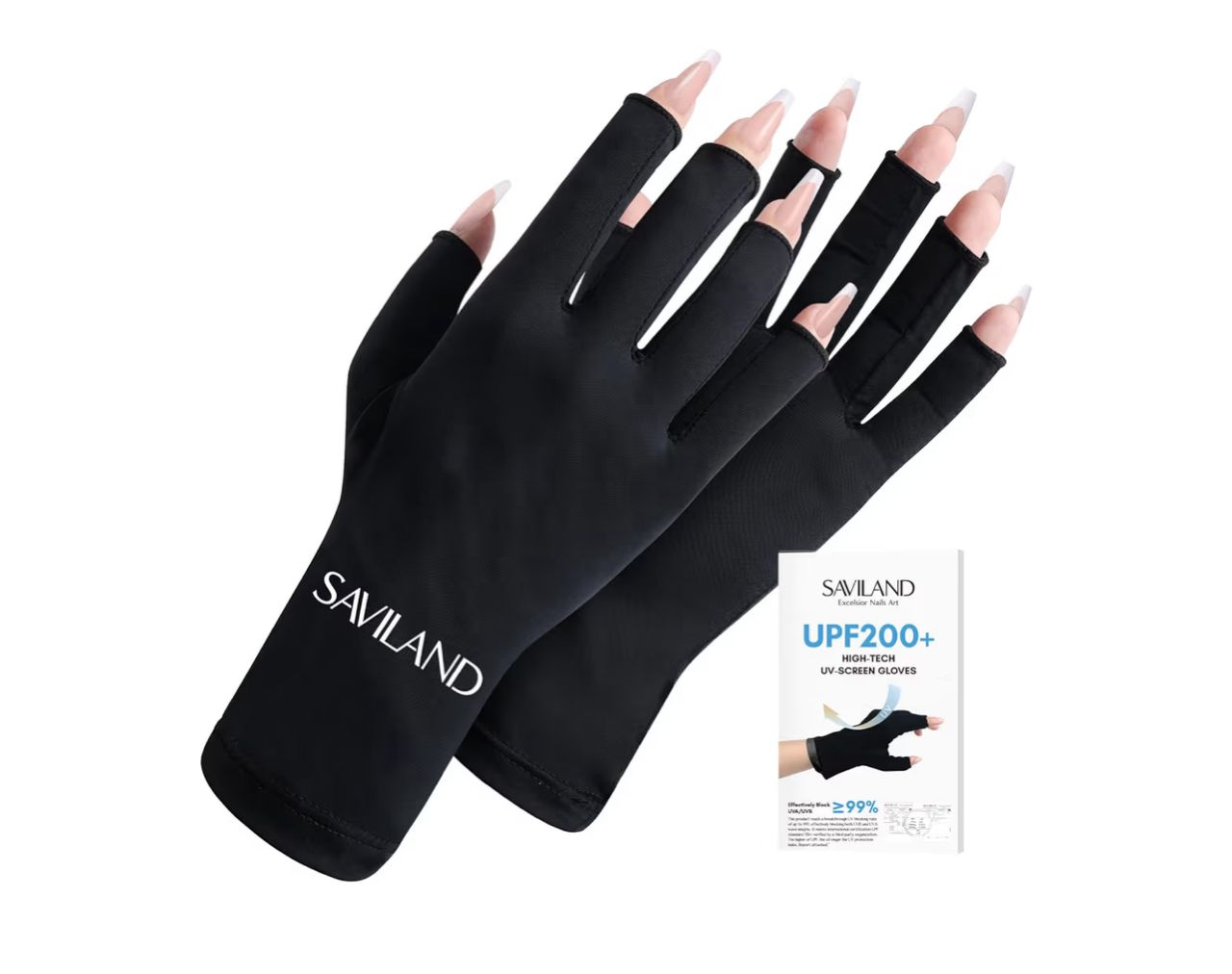 Saviland - Guantes de Protección UV para Uñas - Negro UPF200+