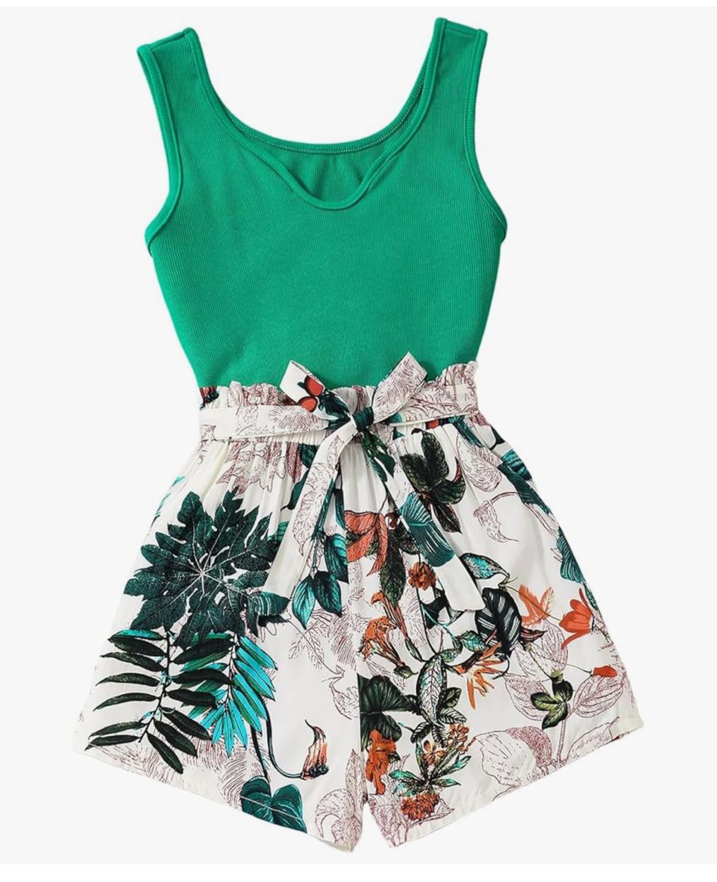 Seechosle- Enterizo infantil con short floral - Verde tropical
