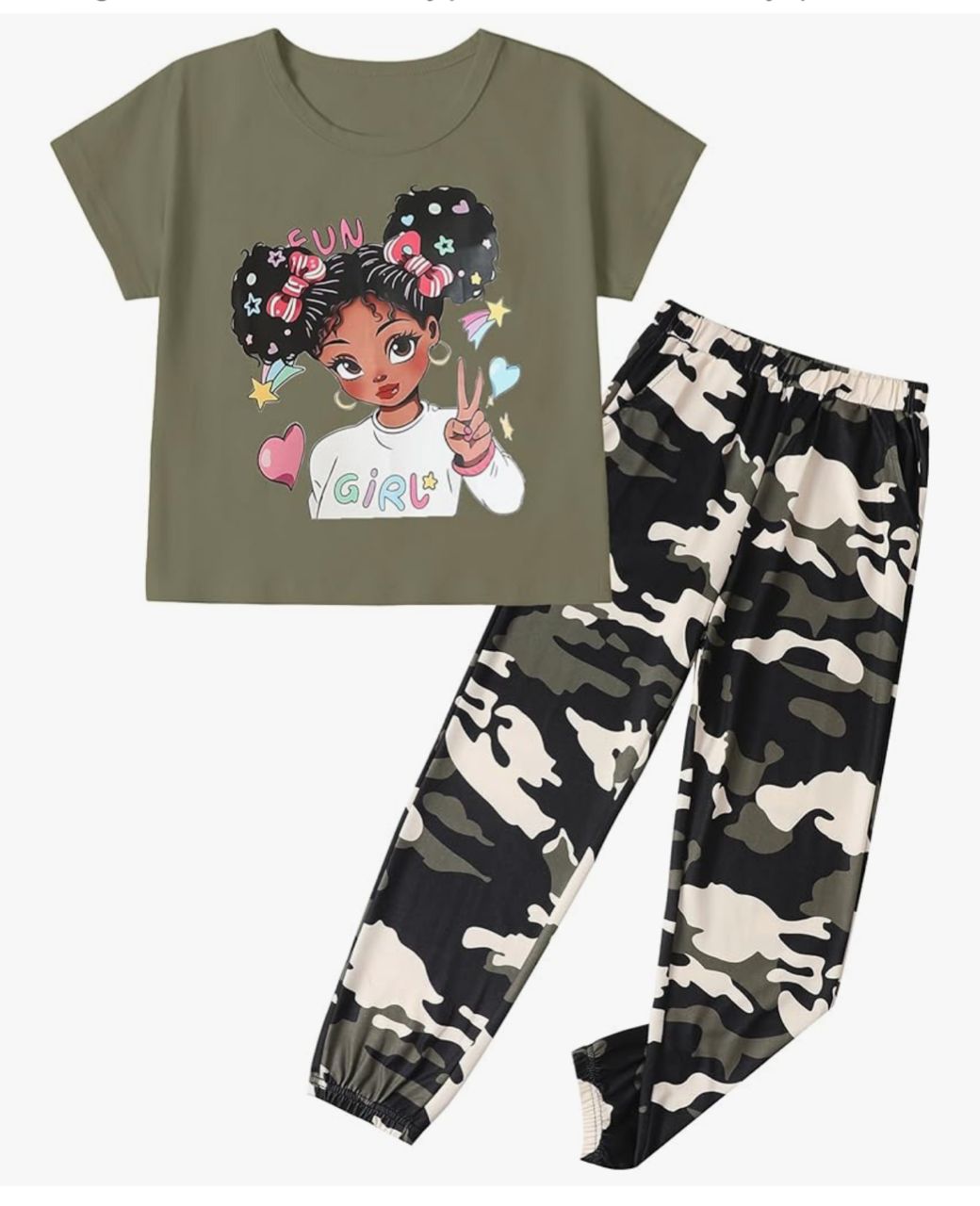 mksodop Conjunto infantil camiseta y pantalón jogger - Verde militar con camuflaje