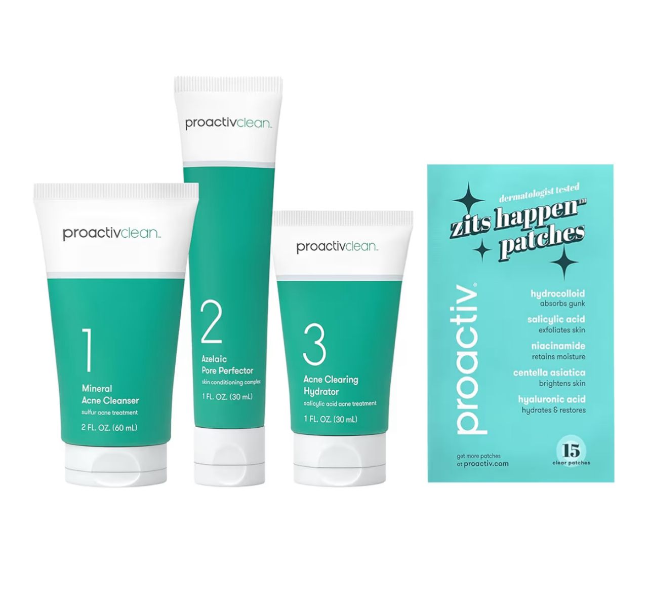Proactiv Clean - Kit Tratamiento Antiacné 3 Pasos + Parches - 4 piezas