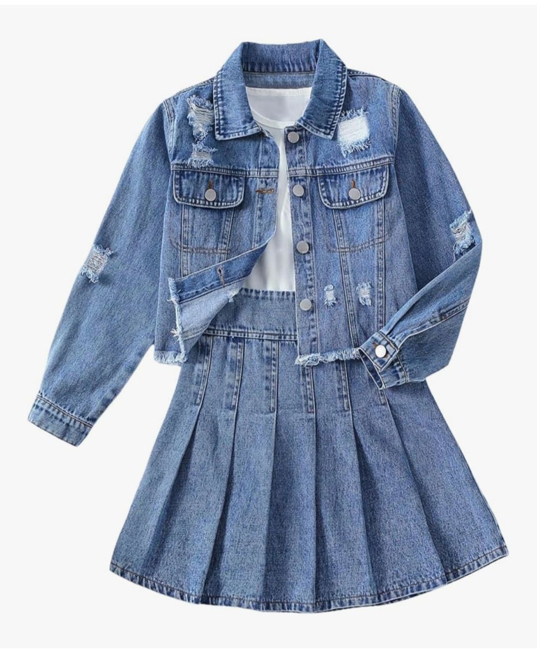 MakeMeChic- Conjunto de Chaqueta y Falda Denim - Azul