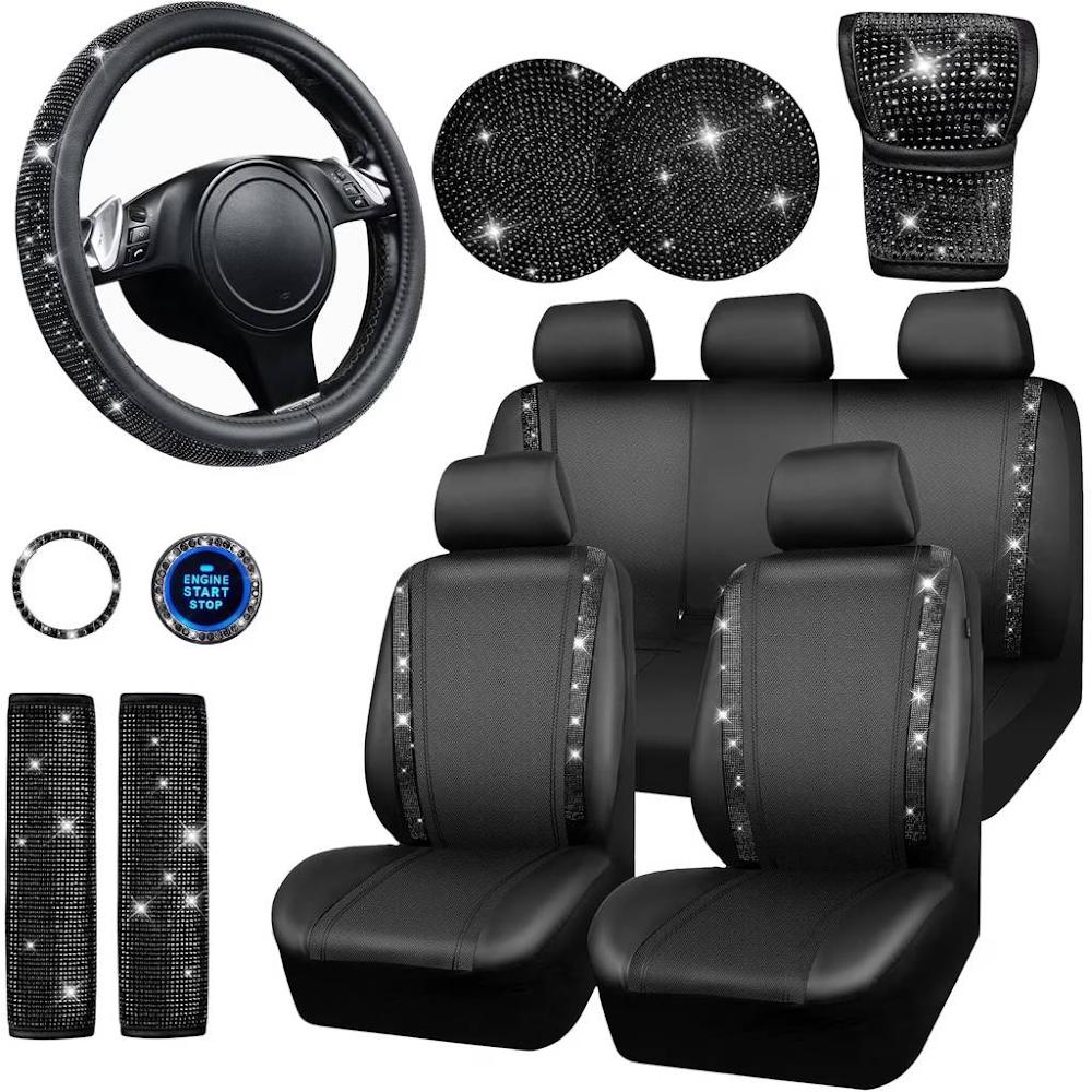 Set de Accesorios para Auto para mujer - Negro con Cristales - 11 Pzas.