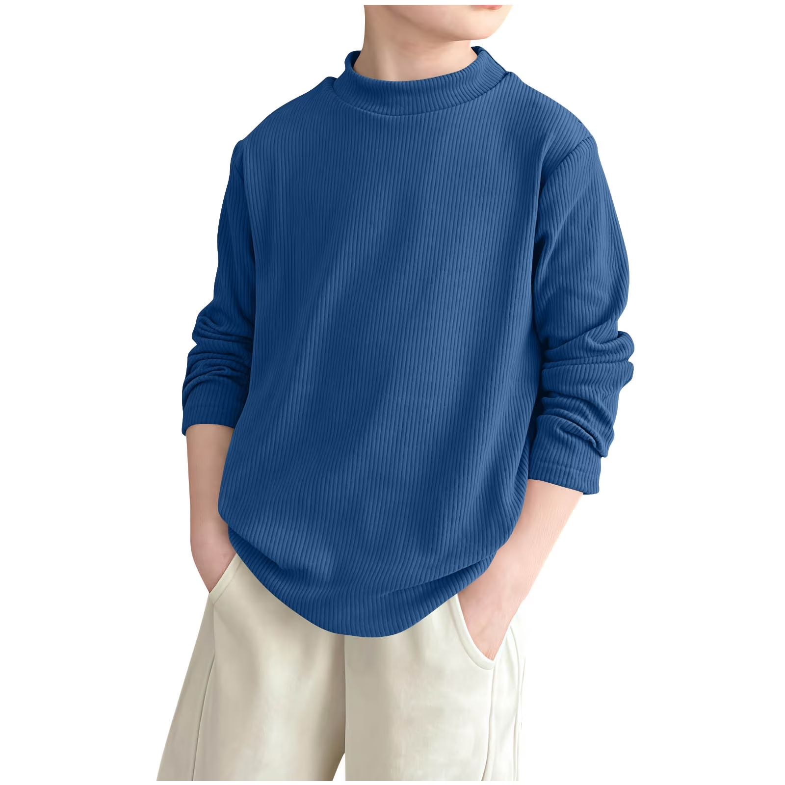 Suéter acanalado de cuello alto - Azul