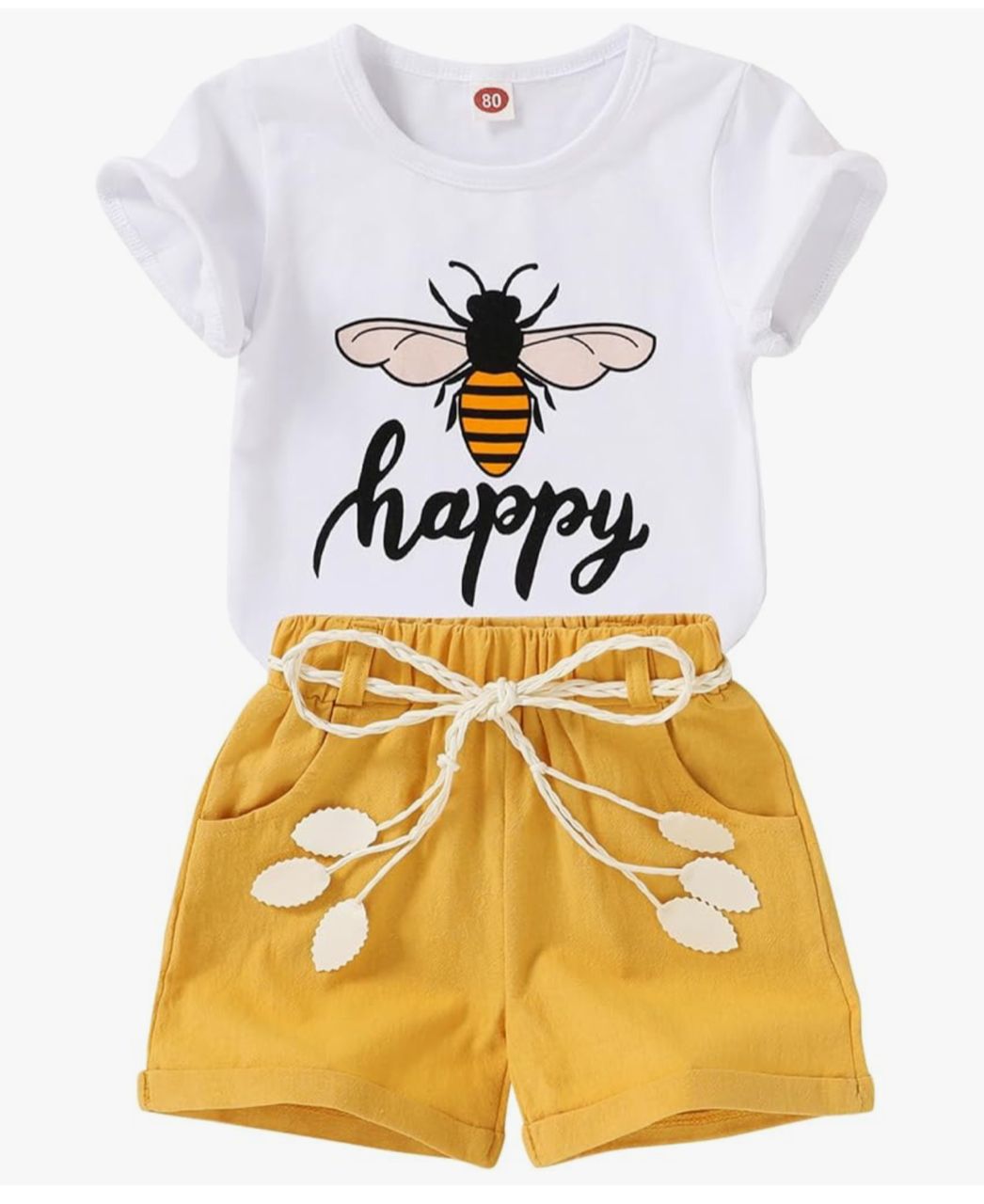 YOUNGER TREE Conjunto infantil camiseta y short - Abeja Feliz mostaza