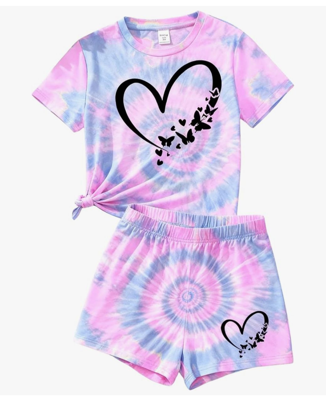 Conjunto Infantil Camiseta y Short Tie Dye Corazón - Rosa/Azul