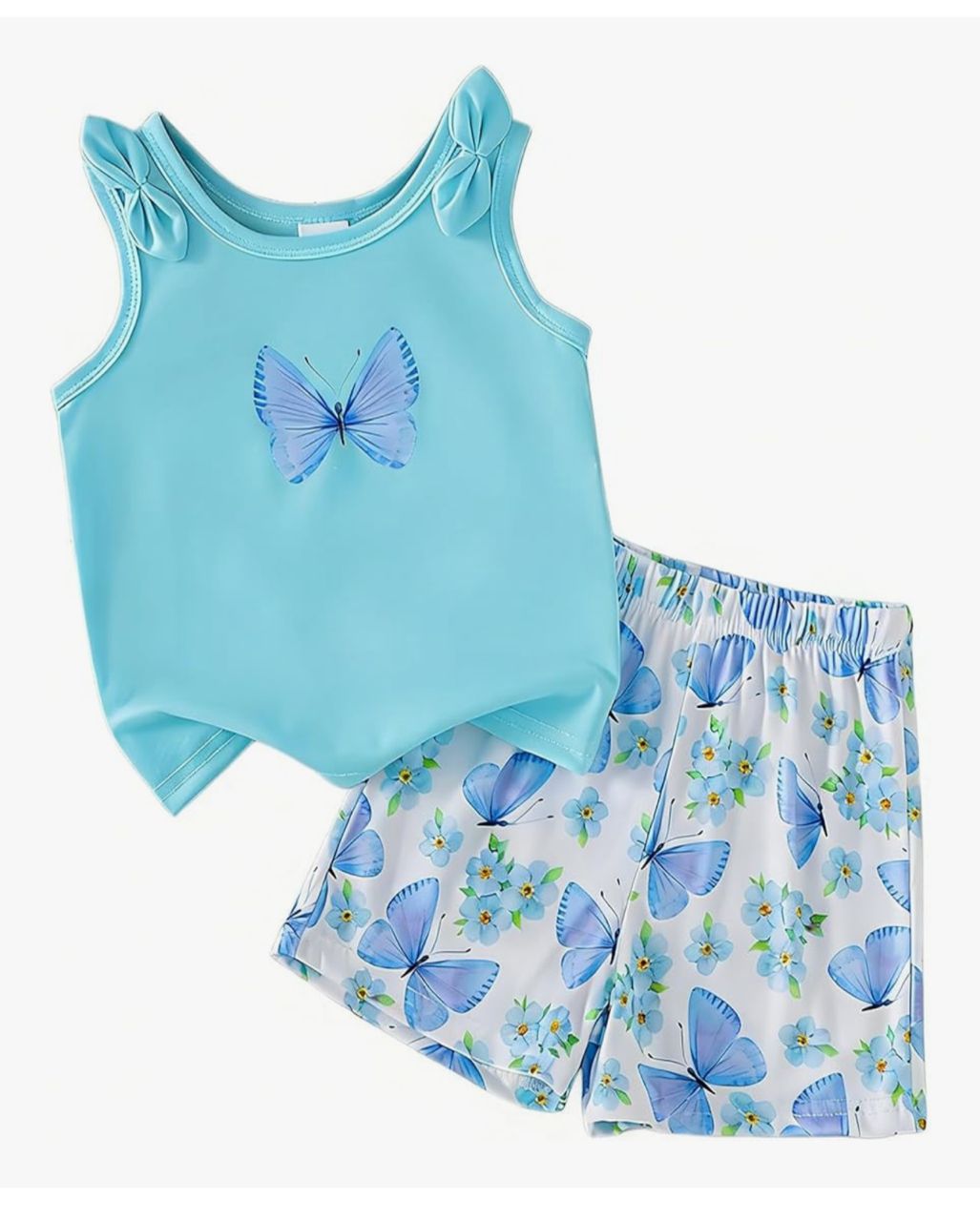 Conjunto Infantil Top y Short - Mariposas Azul Turquesa
