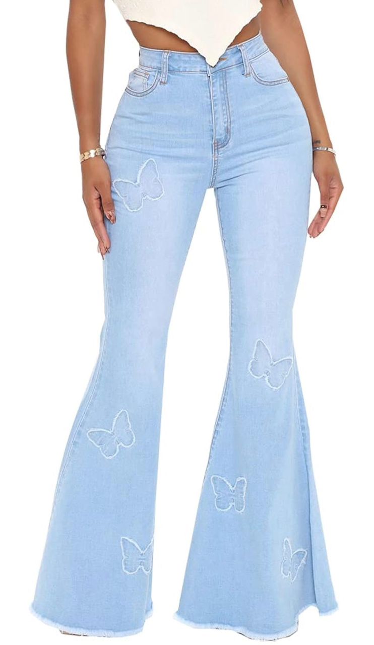 Jeans acampanados - Azul claro con mariposas