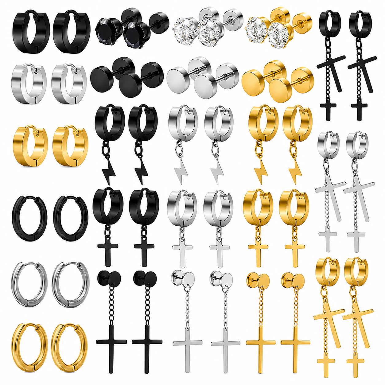 NEWITIN- Set de 24 pares de Aretes de Acero Inoxidable