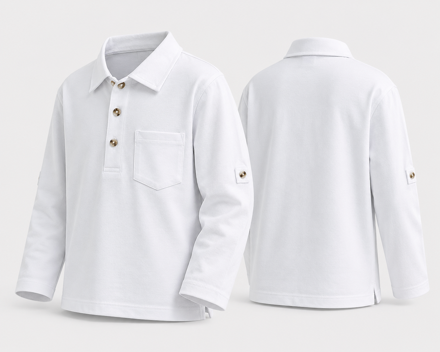 Camisa polo manga larga - Blanca