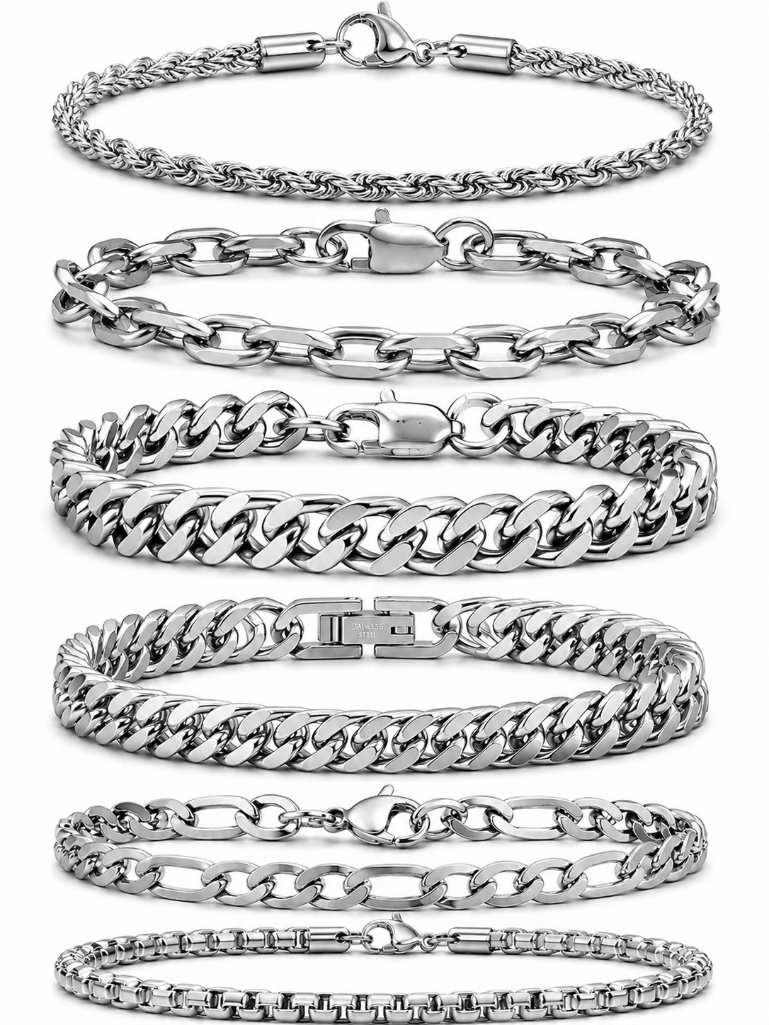 XIANNVIX - Set de 6 pulseras de acero inoxidable - Plateado