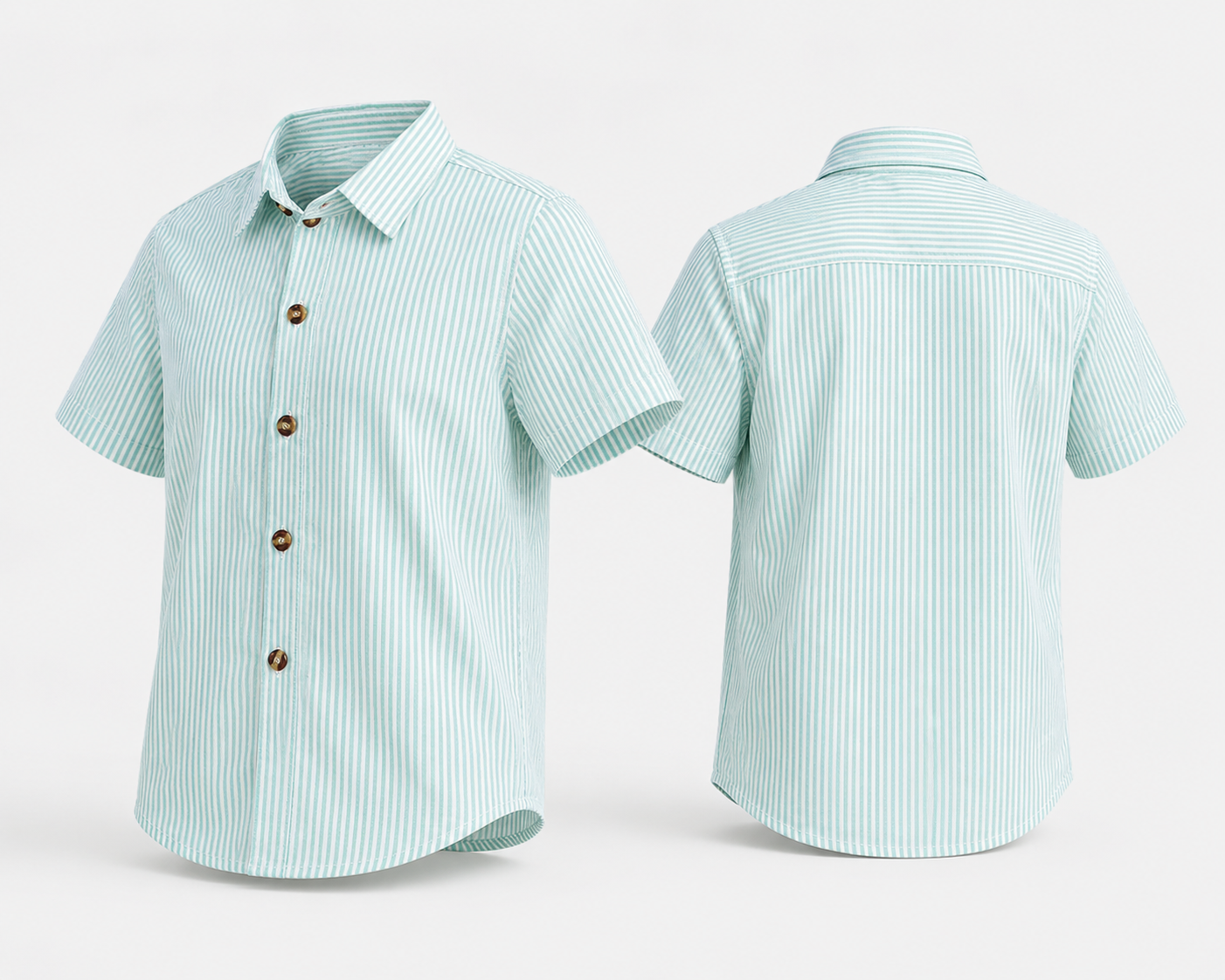 Camisa de Manga Corta - Rayas Verde Menta/Blanco