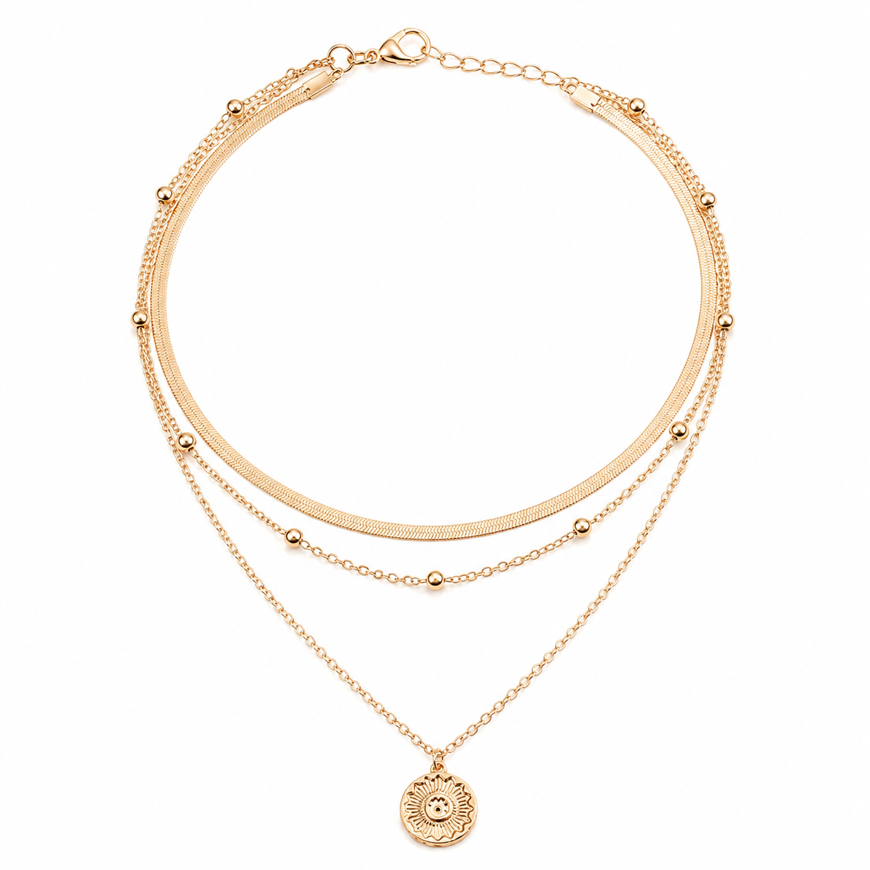 HXHDXD - Collar Redondo de Tres Capas Dorado
