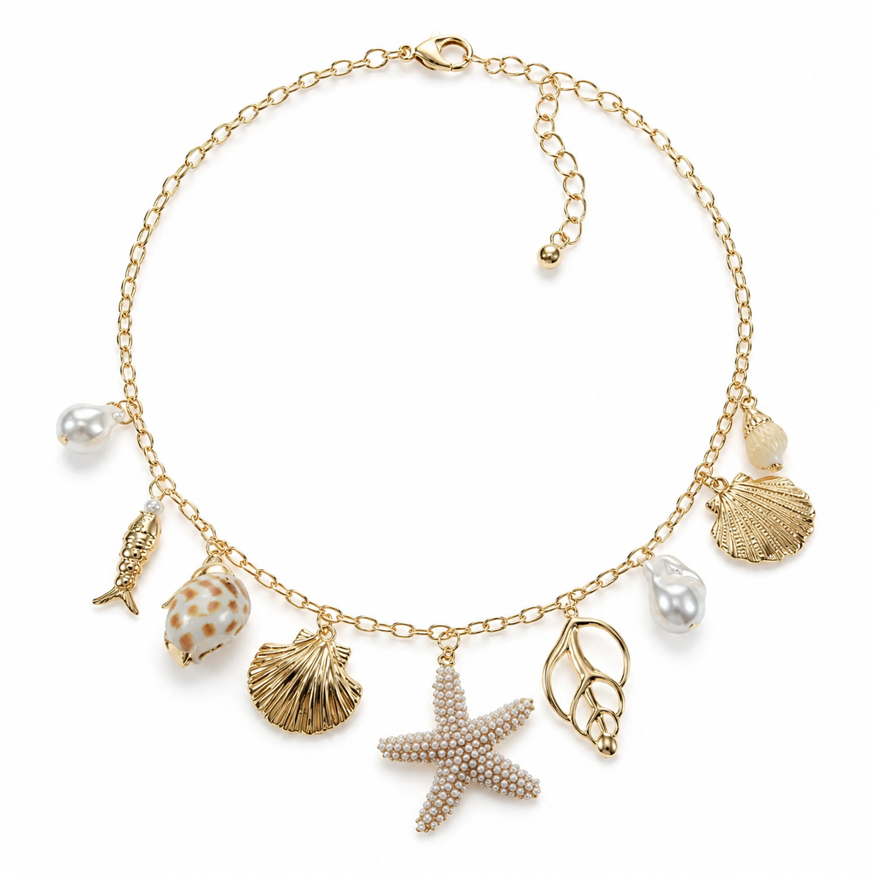 Time and Tru - Collar dorado con Dije de Estrella de Mar y Concha