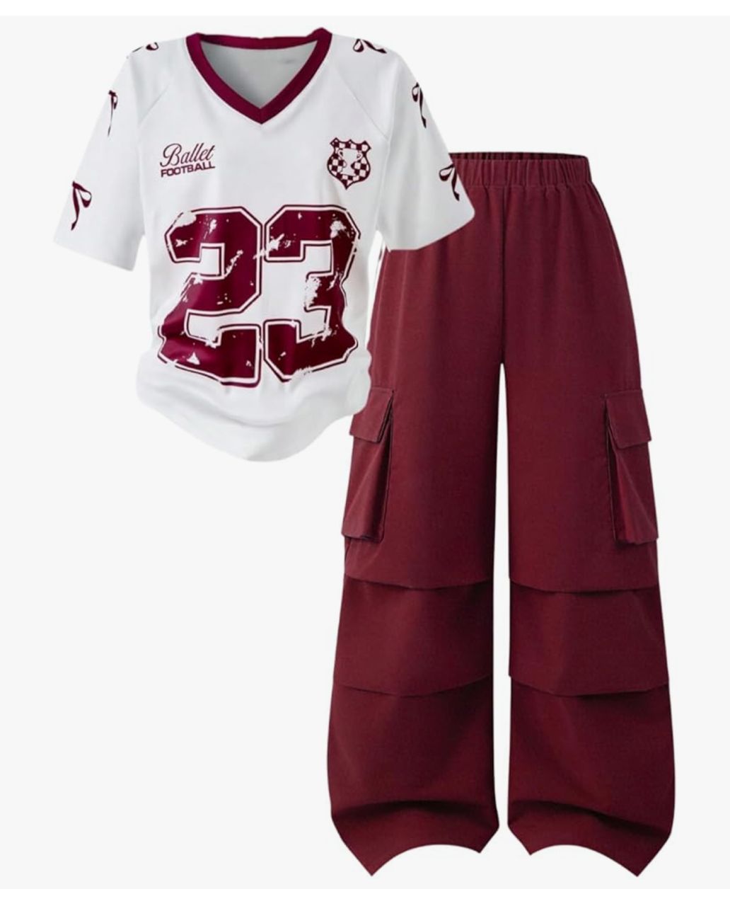 Ballet Football - Conjunto deportivo con pantalón cargo - Blanco y borgoña