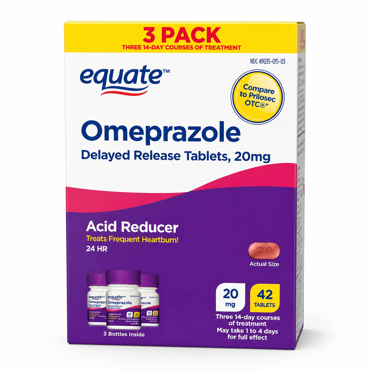 Equate - Omeprazole Delayed Release Tablets - 20 mg, 42 tabletas (3 pack)