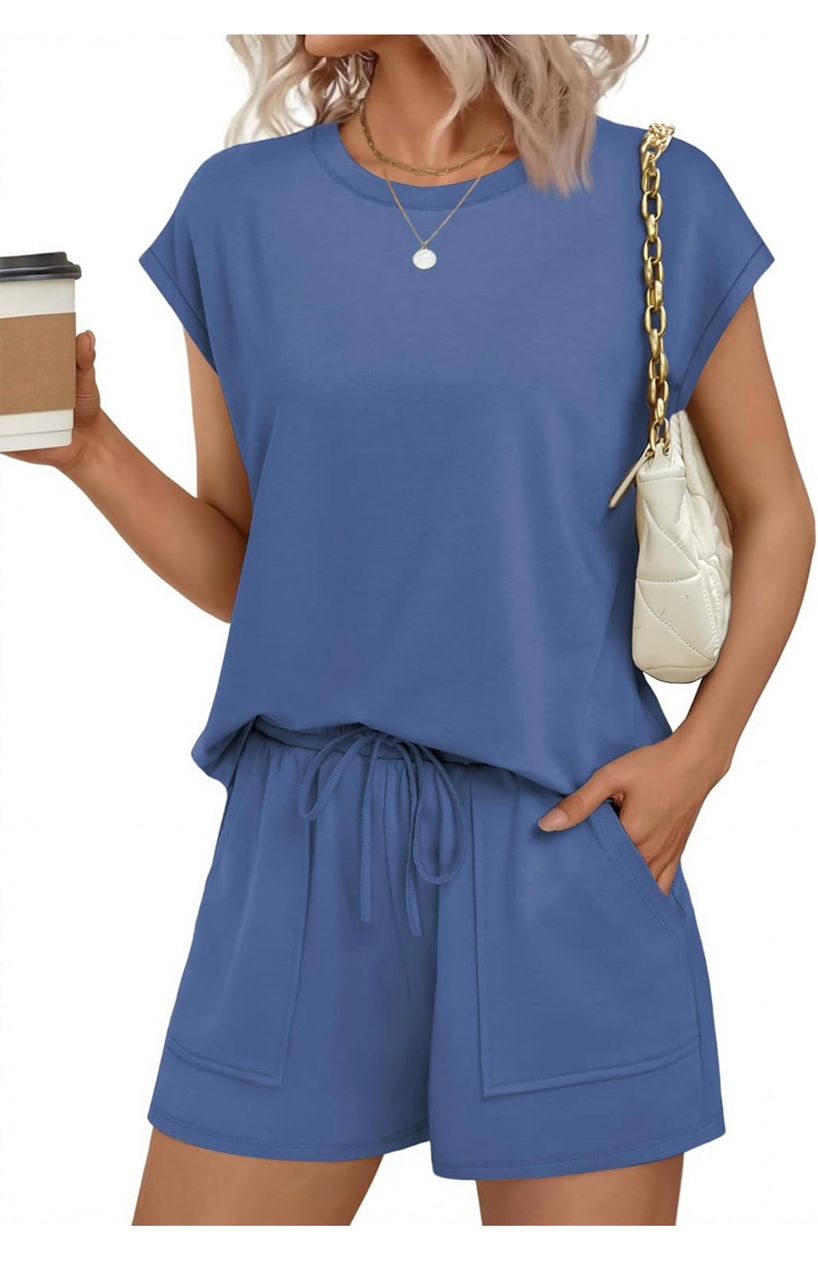Conjunto Casual de Blusa y Short para Mujer - Azul