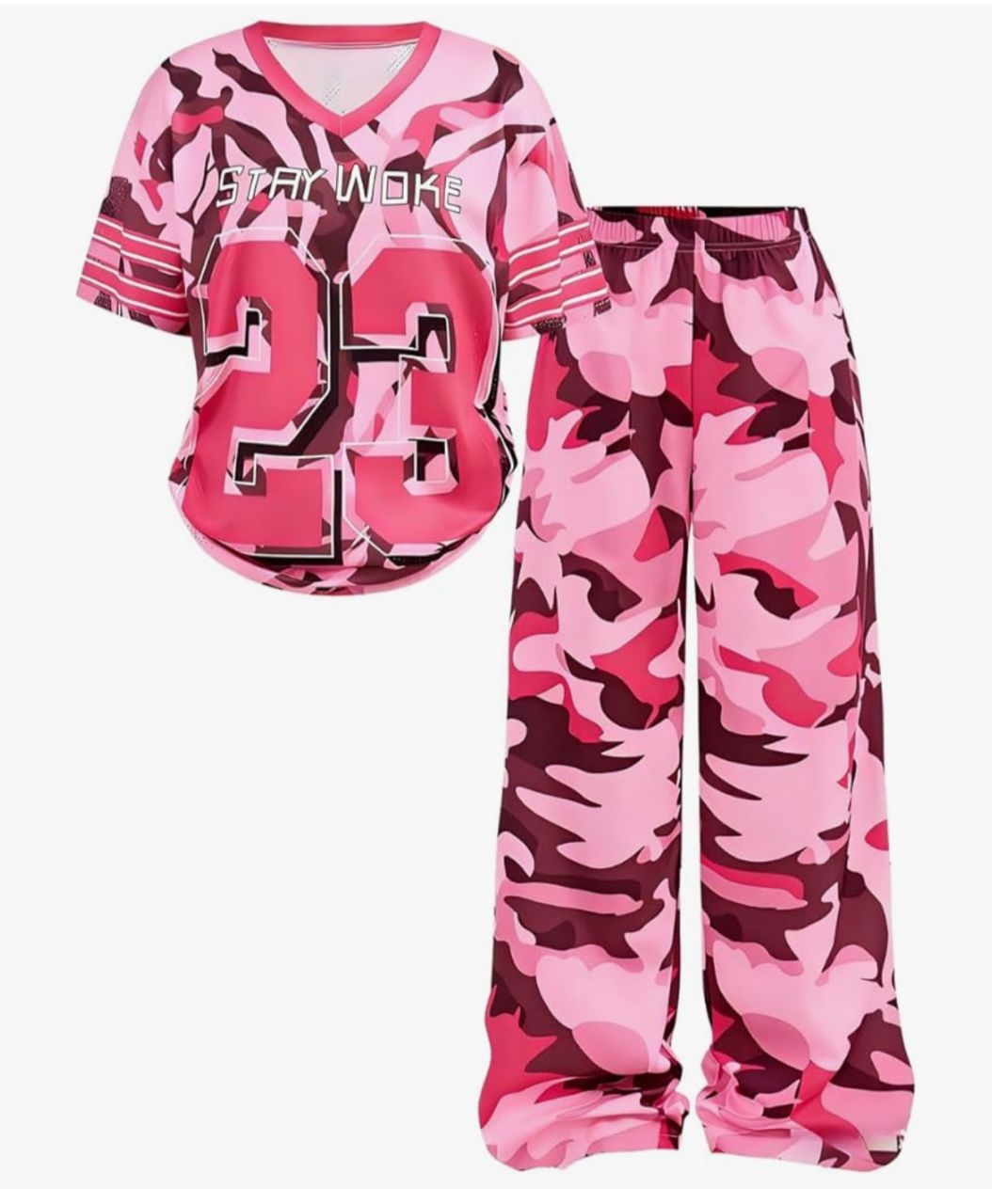 Stay Woke - Conjunto deportivo camiseta y pantalón - Camuflaje rosa 23