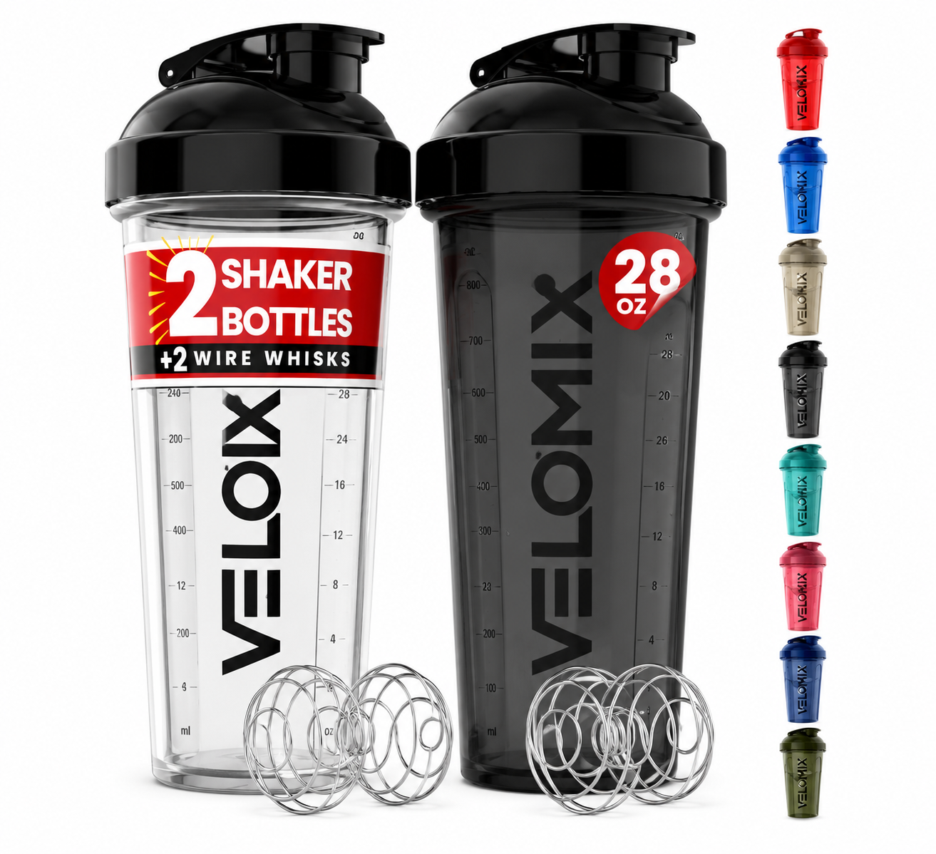 VELOMIX - Set de 2 Botellas Shaker 28 oz Mezcladoras