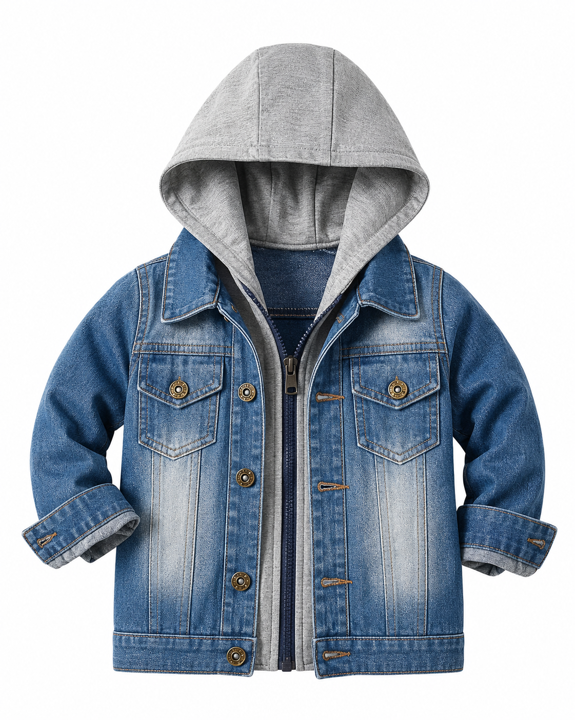 Cardigan de mezclilla con capucha para niños - Azul/Gris