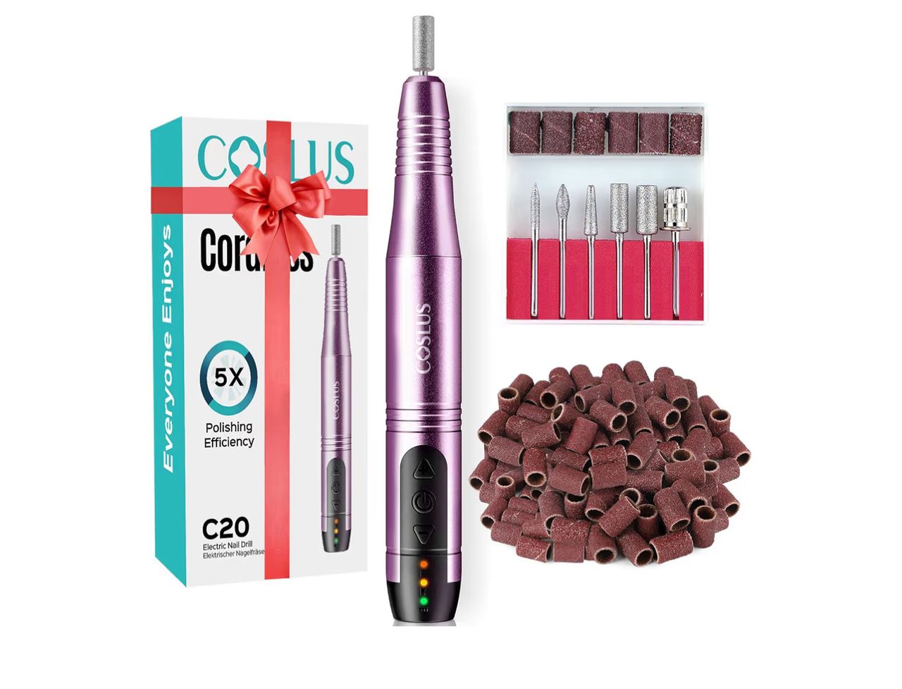 COSLUS - Torno Eléctrico para Uñas C20 - Morado con Accesorios