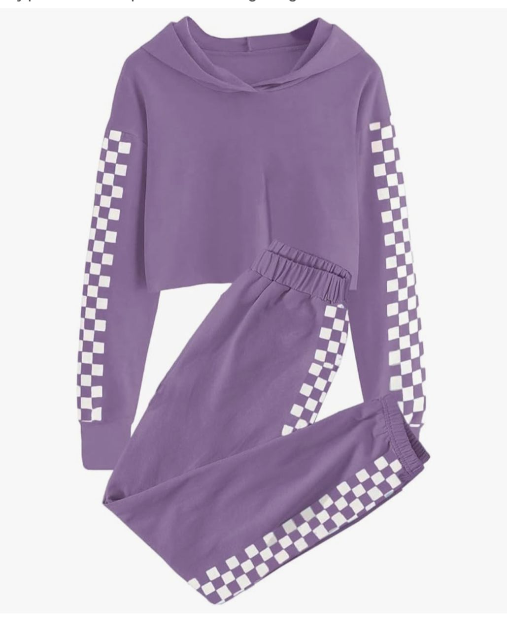 Meikulo Conjunto deportivo con hoodie crop y jogger - Morado ajedrezado