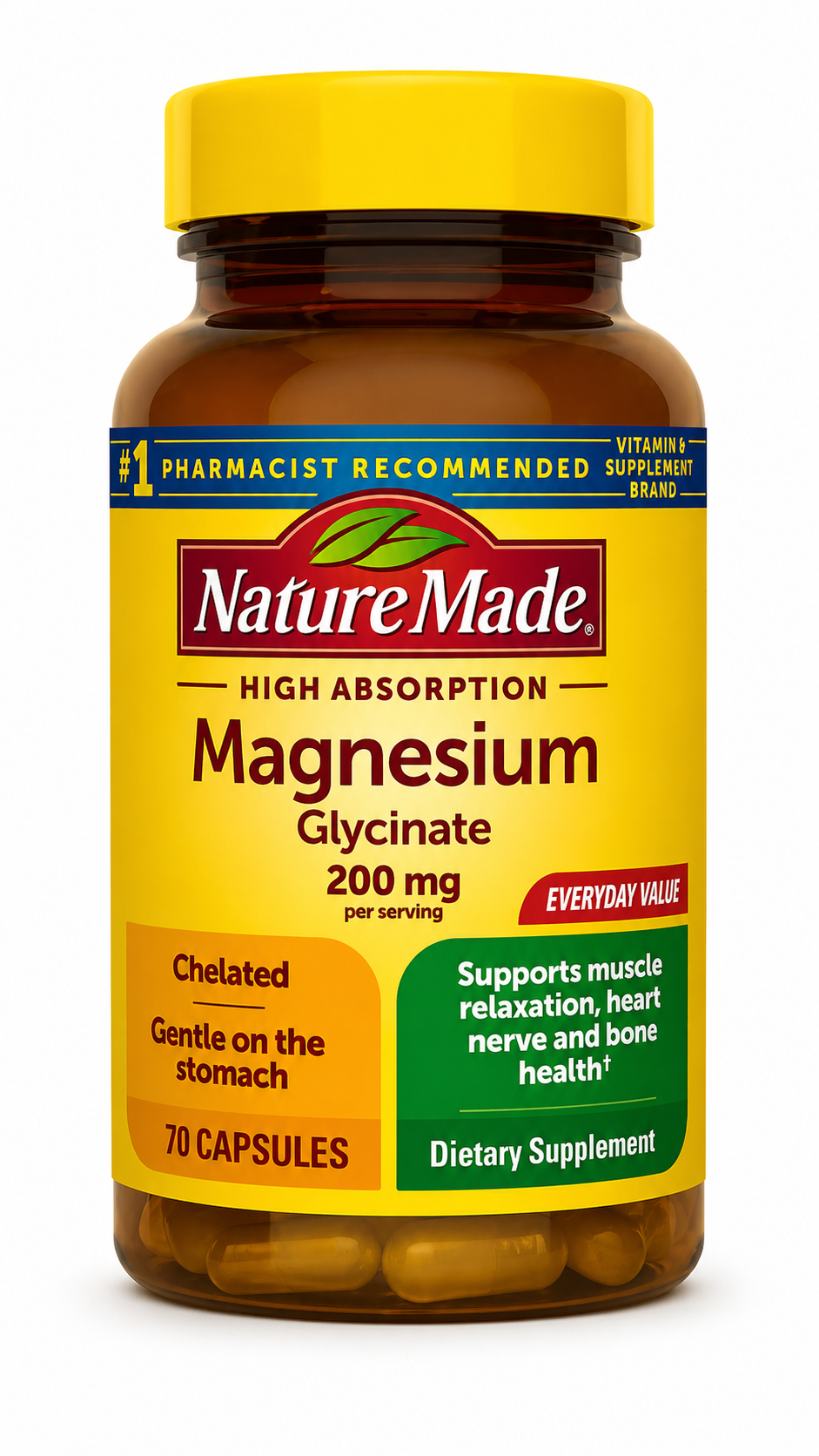 Nature Made - Magnesium Glycinate - 200 mg 70 cápsulas