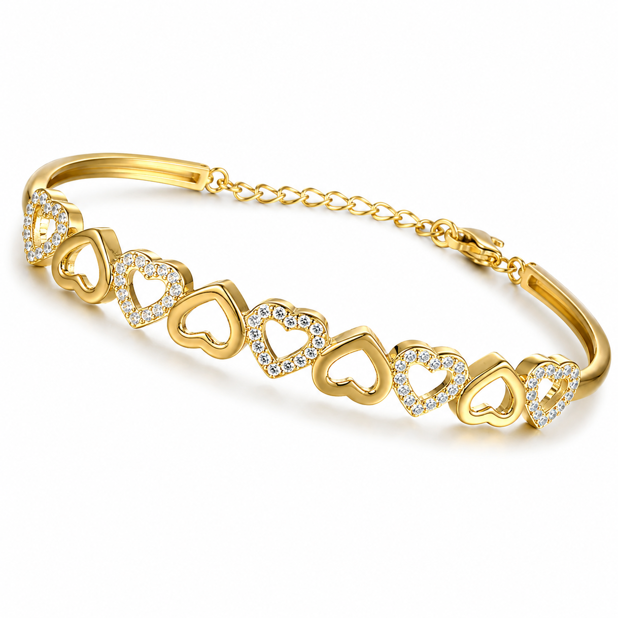 Amy and Annette - Brazalete Ajustable - Baño de Oro 14K - Corazones