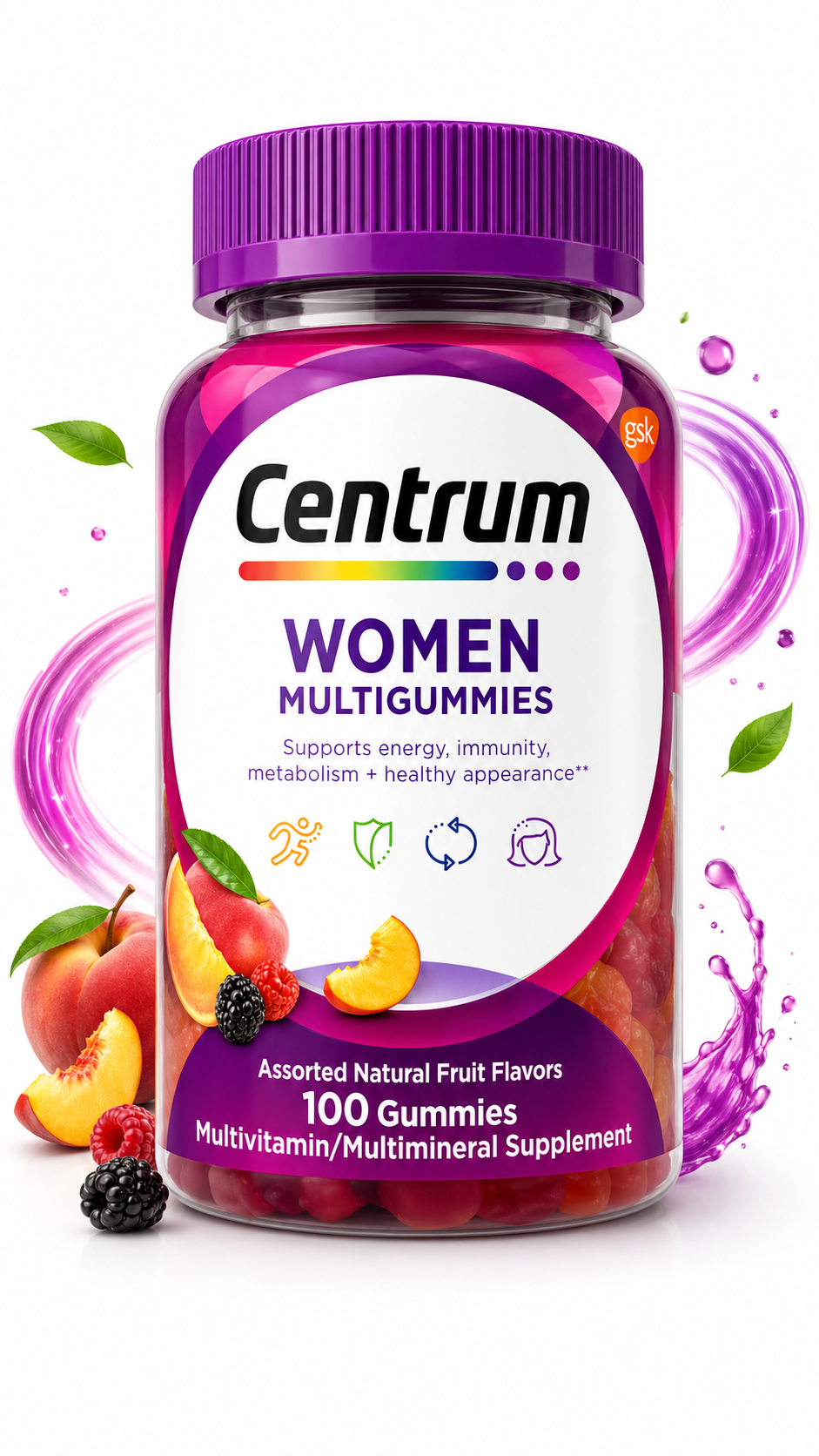 Centrum - Women Multigummies - 100 Gummies Sabores Naturales de Frutas