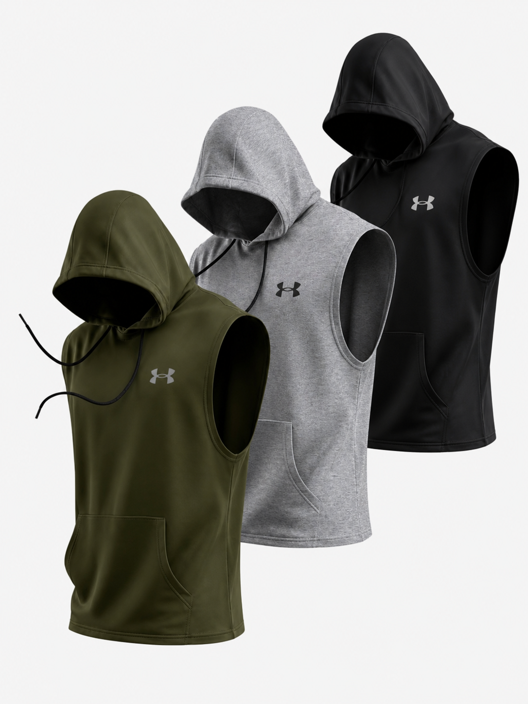 Ficerd Paquete de 3 camisetas sin mangas con capucha para hombre