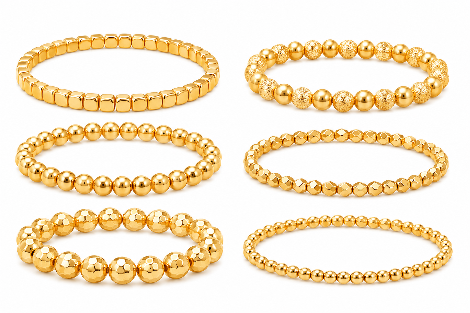 Time and Tru - Juego de 6 Pulseras Elásticas con Cuentas - Tono Dorado