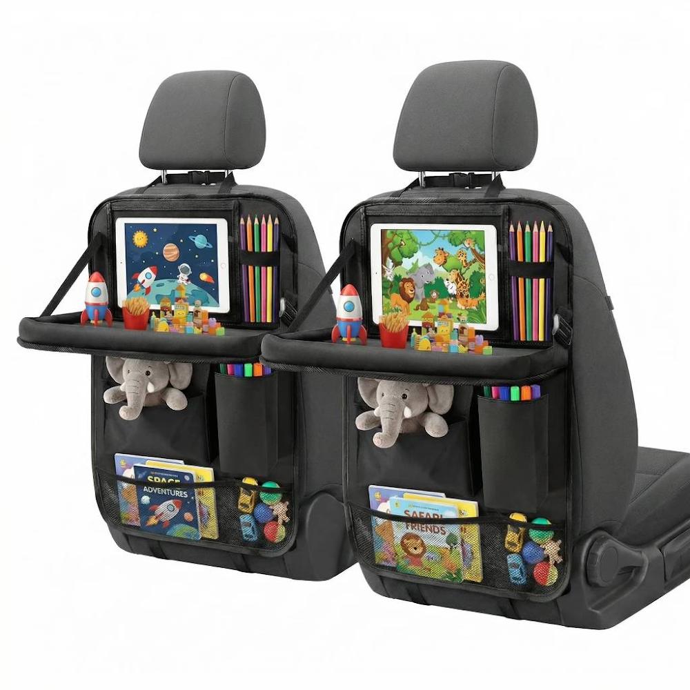 Organizador para asiento de auto con bandeja - Negro 2 piezas