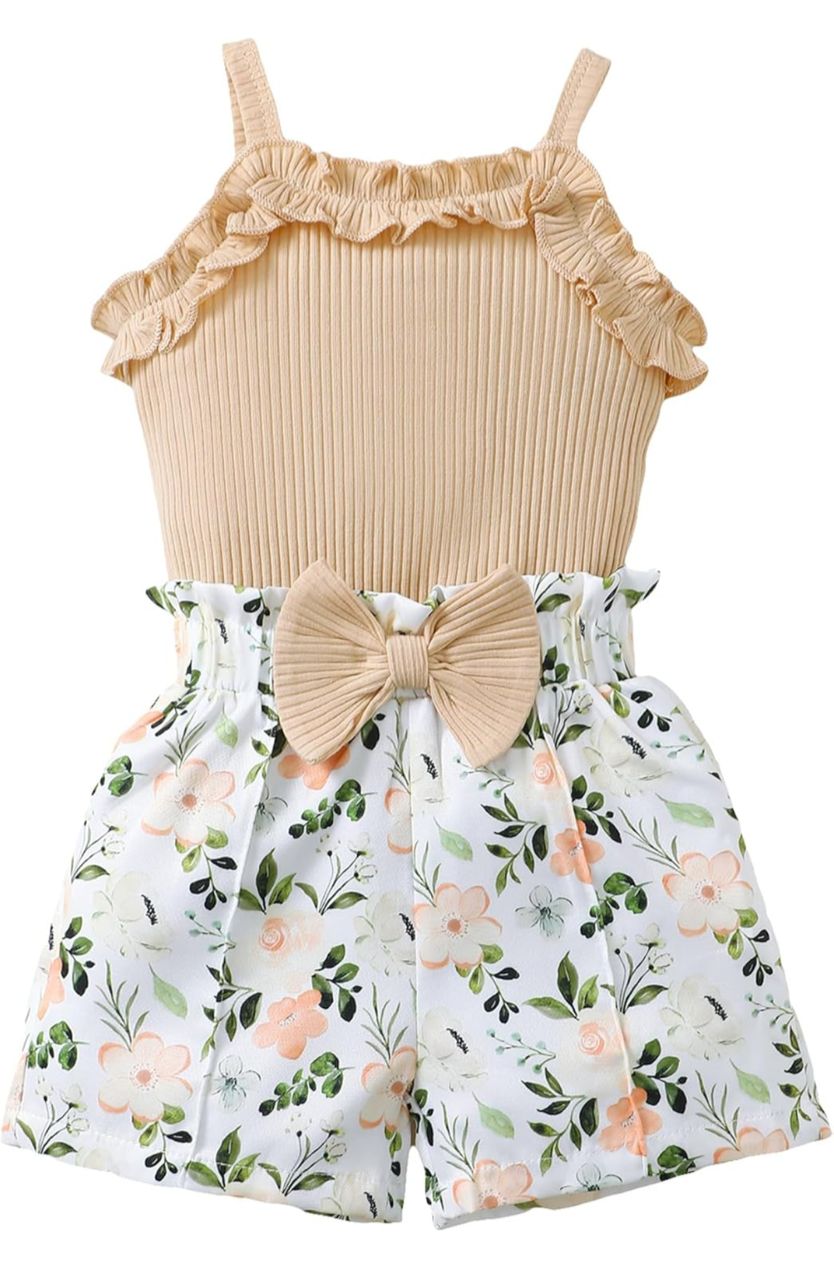 Kucnuzki Conjunto Infantil con Shorts Florales - Beige
