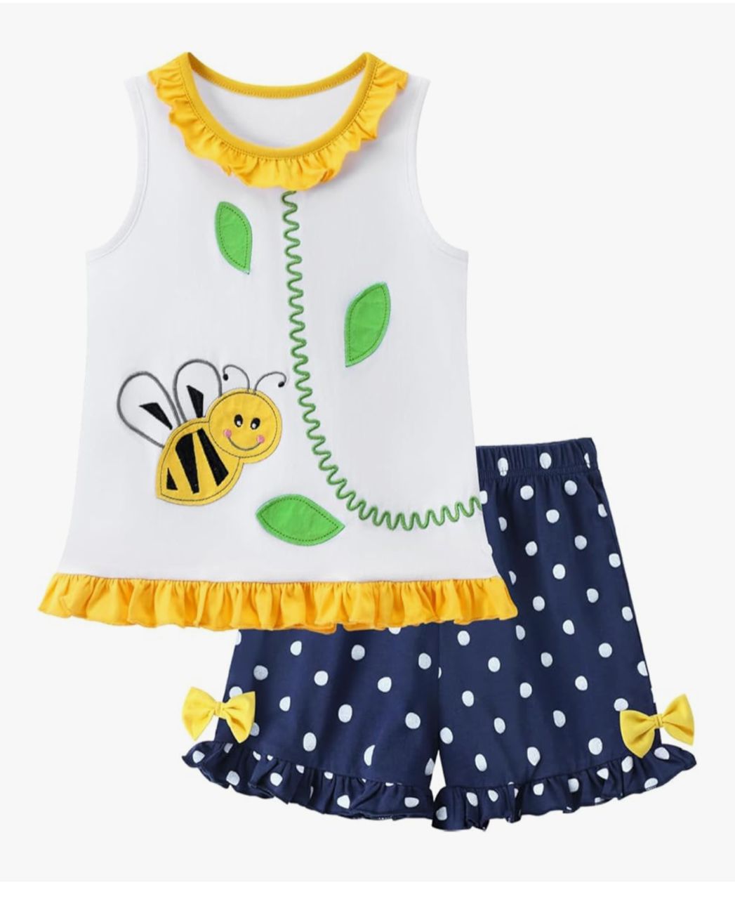 HILEELANG Conjunto infantil de blusa y shorts con abeja - Blanco y azul marino