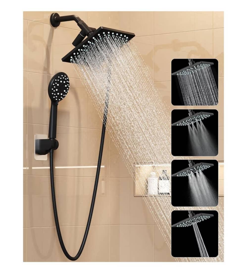 Sistema de Ducha Tipo Lluvia con Regadera Manual - Negro Mate