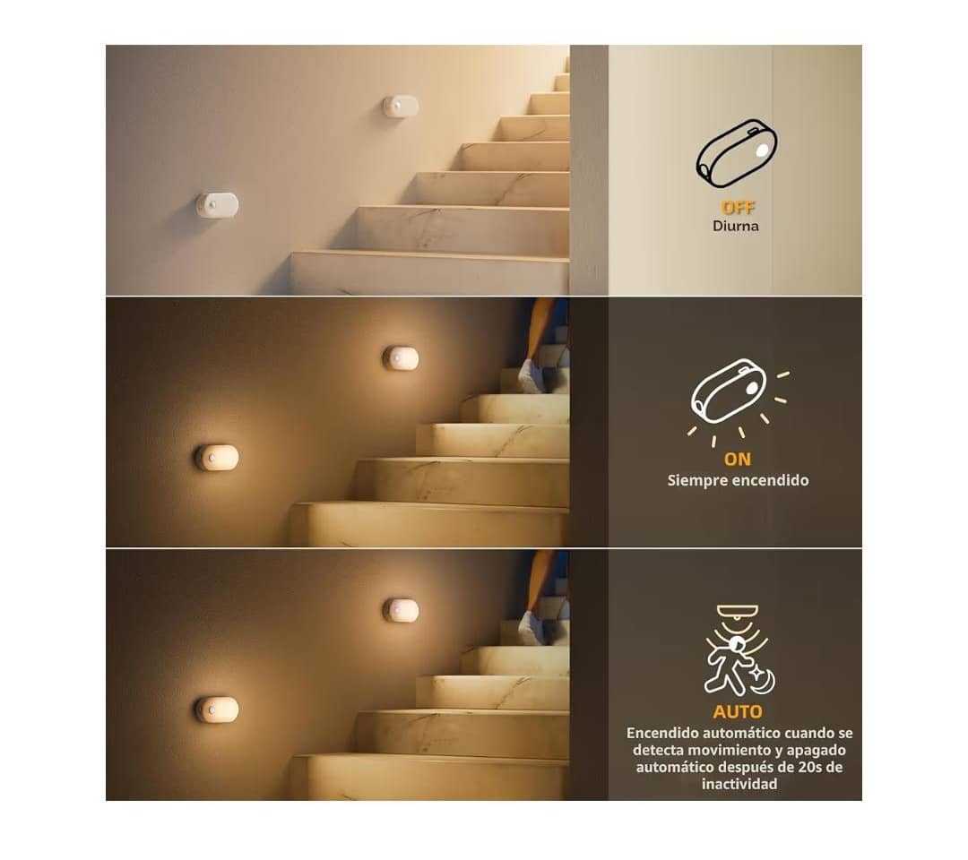 Genérico - Luz LED con Sensor de Movimiento - Luz Cálida para Escaleras