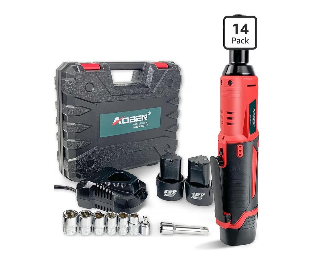 AOBEN - Llave de trinquete eléctrica inalámbrica - Kit 12V 14 piezas