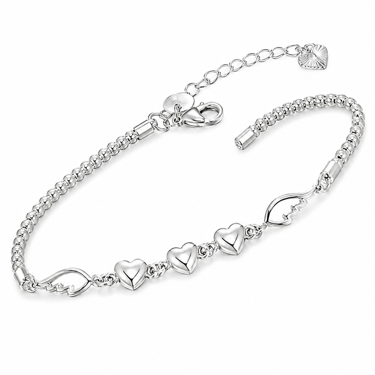 Pulsera Brazalete - Plata Esterlina 925 - Dije de Corazón y Alas